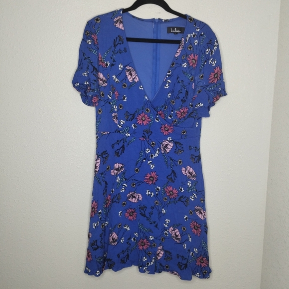 Lulu’s Botanical Bounty Blue Floral Print Skater Dress Size XL - Picture 2 of 6
